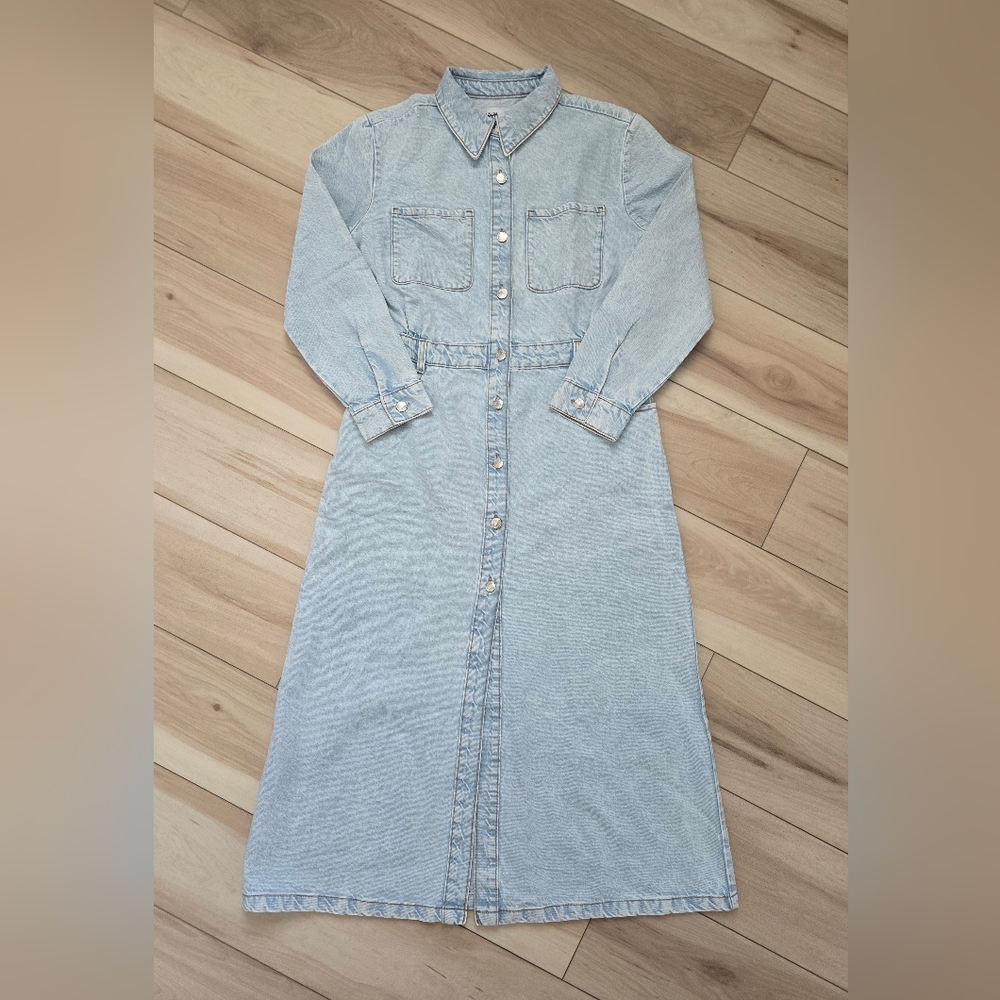 NEW Zara BUTTON DOWN LONG SLEEVE DENIM MIDI DRESS - Picture 10 of 15